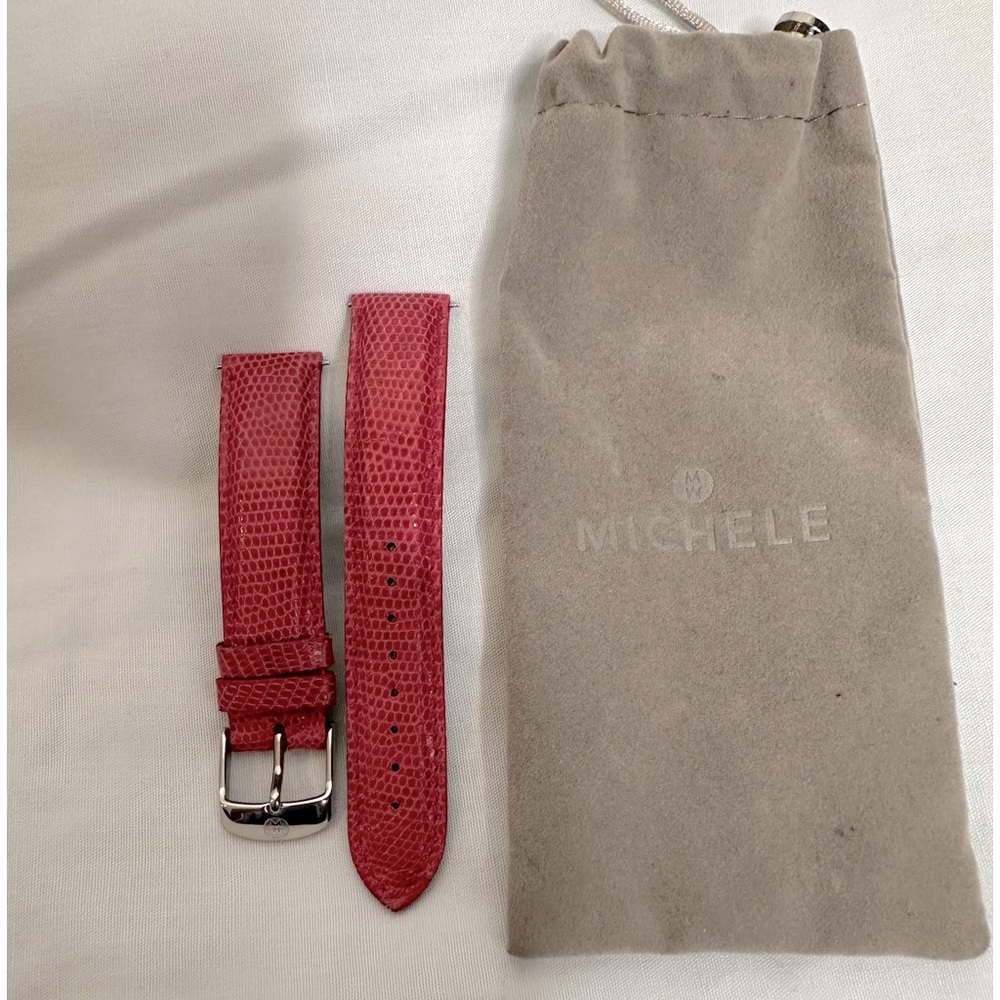 Michele pink leather watch band, size 18mm